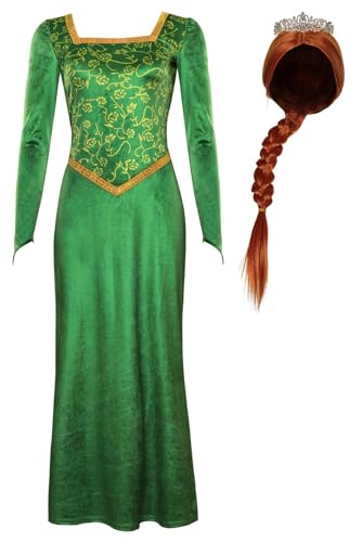 KoleGoe Fiona Kostüm Damen Fiona Prinzessin Kleid Erwachsene Fiona grünes Kleid Halloween Outfit von KoleGoe