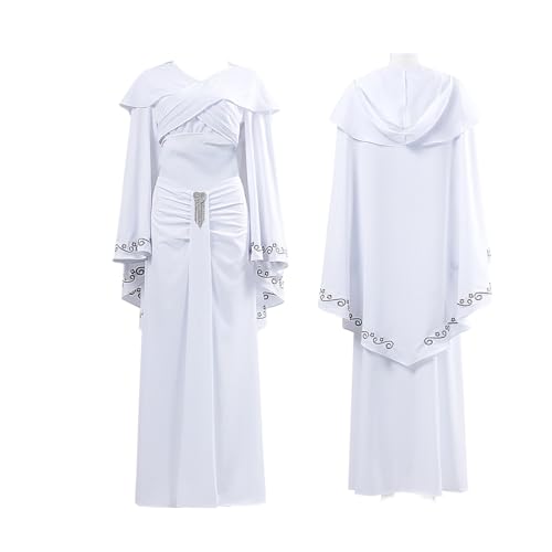 KoleGoe Padmé Amidala Weiß Langes Kleid Set Amidala Cosplay Kostüm Oberteil Schal Rock Jedi Halloween Kostüm von KoleGoe