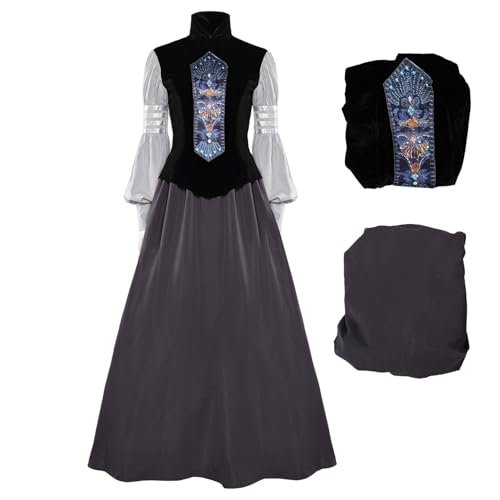 KoleGoe Padme Cosplay Mittelalterliches Kostüm Schwarzes Oberteil Blauer bestickter langer Rock Halloween-Kleid KoleGoe Padme Cosplay Mittelalterliches Kostüm Schwarzes Oberteil Blauer bestickter langer Rock Halloween-Kleid von KoleGoe