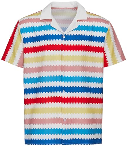 Kolegrial Allan Kostüm Herren Cosplay Rosa Männliche Puppe Movie Allan Outift Casual Drucke Hemden für Karneval Halloween Fest Hawaii Strand Pool Party Verkleidung von Kolegrial