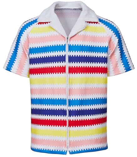 Kolegrial Allan Kostüm Herren Cosplay Rosa Männliche Puppe Movie Allan Outift Casual Drucke Hemden für Karneval Halloween Fest Hawaii Strand Pool Party Verkleidung von Kolegrial
