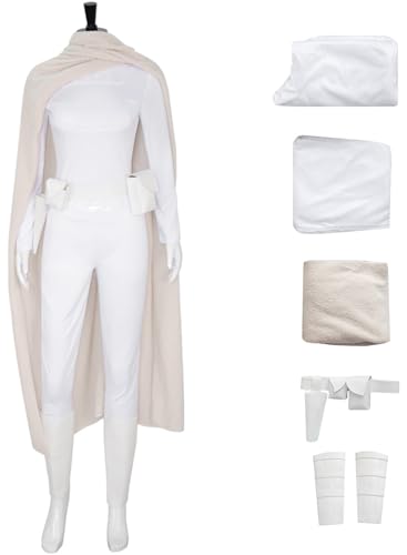 Kolegrial Amidala Kostüm Damen Fasching Cosplay Königin Padme Amidala Kampf Uniform Umhang Top Hose Gürtel Beinringe für Fancy Dress Up Karneval Halloween Party Maskenball Fest Verkleidung von Kolegrial
