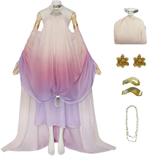 Kolegrial Amidala Kostüm Damen Fasching Cosplay Padme Amidala Königin Lang Vintage Abendkleider mit Zubehör für Fancy Dress Up Karneval Halloween Party Maskenball Fest Ballkleid Verkleidung von Kolegrial