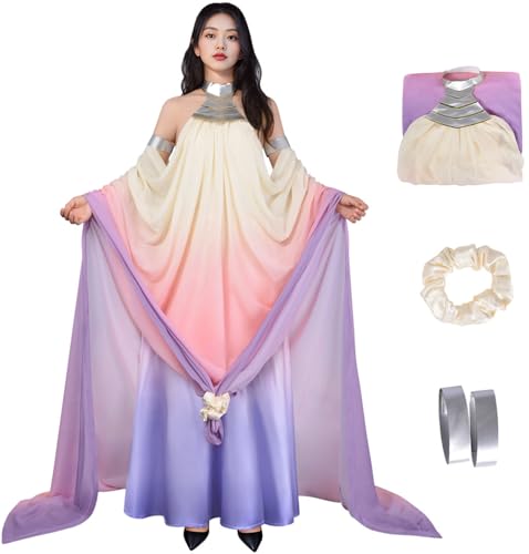 Kolegrial Amidala Kostüm Damen Fasching Cosplay Padme Amidala Königin Vintage Abendkleider mit Zubehör für Fancy Dress Up Karneval Halloween Party Maskenball Fest Ballkleid Verkleidung von Kolegrial