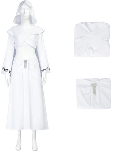 Kolegrial Amidala Kostüm Damen Fasching Cosplay Königin Padme Amidala Weiß Kapuzenoberteil und Rock für Fancy Dress Up Karneval Halloween Party Geburtstag Maskenball Fest Verkleidung von Kolegrial