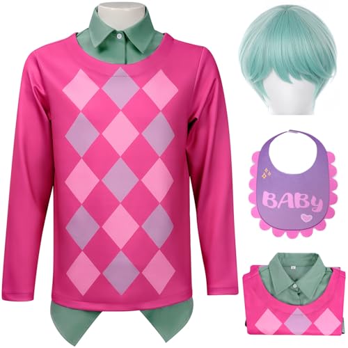 Kolegrial BABY Kostüm Herren Fasching Cosplay Anime Dämon Sajaboys Baby Uniform Rosa Langarm Top mit Lätzchen und Perücke für Karneval Halloween Party Maskenball Fest Verkleidung von Kolegrial