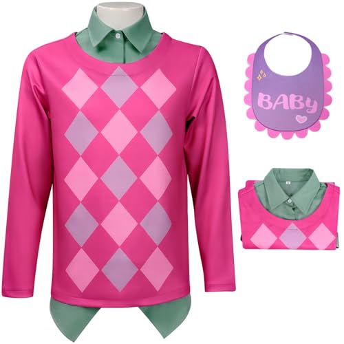 Kolegrial BABY Kostüm Herren Fasching Cosplay Anime Dämon Sajaboys Baby Uniform Rosa Langarm Top mit Lätzchen und Perücke für Karneval Halloween Party Maskenball Fest Verkleidung von Kolegrial
