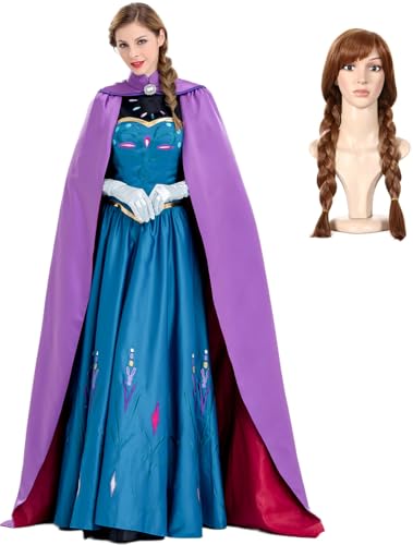 Kolegrial Damen ANNA Kostüm Fasching Cosplay Eiskönigin Prinzessin Anna Bodenlang Kleider mit Umhang und Perücken Weihnachten Karneval Halloween Geburtstag Party Fest Elsa Kostüm Verkleidung Kolegrial Damen ANNA Kostüm Fasching Cosplay Eiskönigin Prinzessin Anna Bodenlang Kleider mit Umhang und Perücken Weihnachten Karneval Halloween Geburtstag Party Fest Elsa Kostüm Verkleidung von Kolegrial