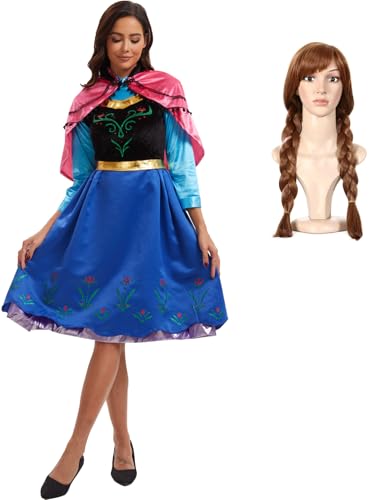 Kolegrial Damen ANNA Kostüm Fasching Cosplay Eiskönigin Prinzessin Anna Kleider mit Schal und Perücken Weihnachten Karneval Halloween Geburtstag Party Fest Elsa Kostüm Verkleidung, Großformat S-4XL Kolegrial Damen ANNA Kostüm Fasching Cosplay Eiskönigin Prinzessin Anna Kleider mit Schal und Perücken Weihnachten Karneval Halloween Geburtstag Party Fest Elsa Kostüm Verkleidung, Großformat S-4XL von Kolegrial