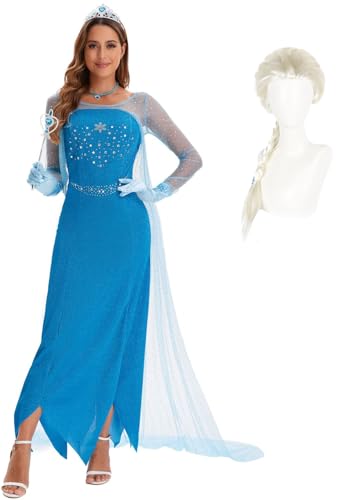Kolegrial Damen ELSA Eiskönigin Kostüm, Lange Pailletten Elsa Kleider mit Umhang und Perücken Weihnachten Karneval Halloween Party Fest Elsa Kostüm Verkleidung, Blau Kolegrial Damen ELSA Eiskönigin Kostüm, Lange Pailletten Elsa Kleider mit Umhang und Perücken Weihnachten Karneval Halloween Party Fest Elsa Kostüm Verkleidung, Blau von Kolegrial