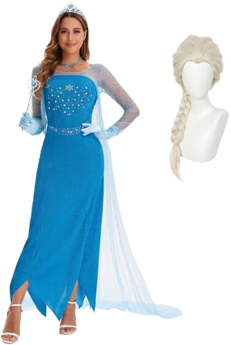 Kolegrial Damen ELSA Eiskönigin Kostüm, Lange Pailletten Elsa Kleider mit Umhang und Perücken Weihnachten Karneval Halloween Party Fest Elsa Kostüm Verkleidung, Blau Kolegrial Damen ELSA Eiskönigin Kostüm, Lange Pailletten Elsa Kleider mit Umhang und Perücken Weihnachten Karneval Halloween Party Fest Elsa Kostüm Verkleidung, Blau von Kolegrial