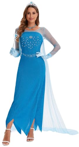 Kolegrial Damen ELSA Eiskönigin Kostüm, Lange Pailletten Elsa Kleider mit Umhang und Perücken Weihnachten Karneval Halloween Party Fest Elsa Kostüm Verkleidung, Blau Kolegrial Damen ELSA Eiskönigin Kostüm, Lange Pailletten Elsa Kleider mit Umhang und Perücken Weihnachten Karneval Halloween Party Fest Elsa Kostüm Verkleidung, Blau von Kolegrial