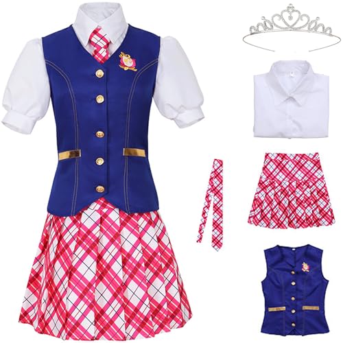 Kolegrial Delancey Kostüm Damen Fasching Cosplay Prinzessin Academy Schuluniform Set Weste Hemd Rock Krawatte und Krone für Weihnachten Karneval Halloween Party Maskenball Fest Ballkleid Verkleidung von Kolegrial