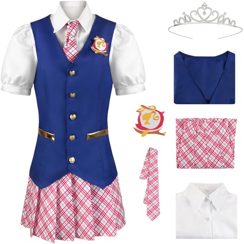 Kolegrial Delancey Kostüm Damen Fasching Cosplay Prinzessin Academy Schuluniform Weste Hemd Rock Krawatte Abzeichen Krone für Weihnachten Karneval Halloween Party Maskenball Fest Ballkleid Verkleidung von Kolegrial