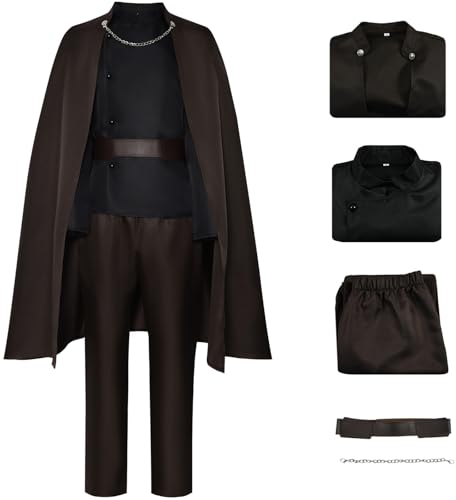 Kolegrial Dooku Count Kostüm Herren Fasching Cosplay Count Dooku Uniform Set Umhang und Top Hose Gürtel Kette für Fancy Dress Up Karneval Halloween Party Maskenball Fest Verkleidung von Kolegrial