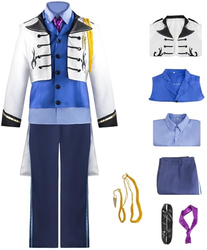 Kolegrial Herren Hans Kostüm Fasching Cosplay Eiskönigin Prinz Hans Smoking Set Jacke Weste Hemd Hose Fliege Gürtel Schleife für Halloween Weihnachten Karneval Party Geburtstag Maskenball Verkleidung von Kolegrial
