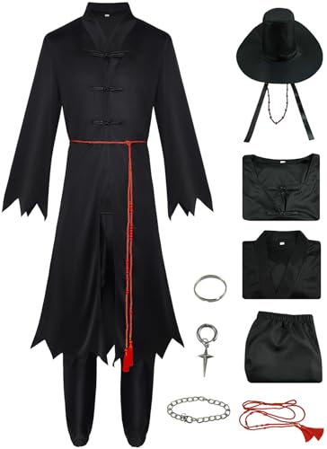 Kolegrial Jinu Kostüm Herren Fasching Cosplay Anime Dämon Boygroup Sajaboys Jinu Performance Show Uniform Set mit Hut Ohrringe Ring für Karneval Halloween Party Maskenball Fest Verkleidung, Schwarz von Kolegrial