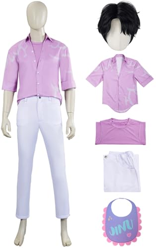 Kolegrial Jinu Kostüm Herren Fasching Cosplay Anime Dämon Boygroup Sajaboys Jinu Uniform Set Hemd Oberteil Hosen Lätzchen und Perücke für Karneval Halloween Party Maskenball Fest Verkleidung von Kolegrial