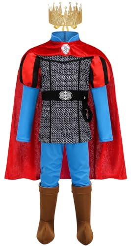 Kolegrial Jungen Prince Phillip Kostüm Fasching Cosplay Dornröschen Prinz Phillip Outfit Set mit Umhang Krone Weihnachten Karneval Halloween Party Geburtstag Maskenball Fest Verkleidung, 3-12 Jahre von Kolegrial