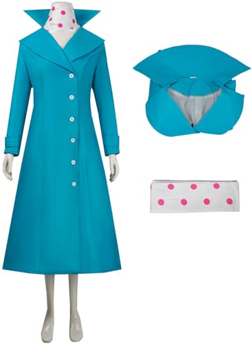 Kolegrial Lucy Kostüm Damen Fasching Cosplay AVL Agenten Lucy Wilde Uniform Blau Stehkragen Trenchcoat mit Halstuch für Fancy Dress Up Karneval Halloween Party Geburtstag Maskenball Fest Verkleidung von Kolegrial