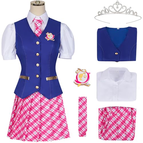 Kolegrial Mädchen Delancey Kostüm Fasching Cosplay Prinzessin Academy Schuluniform Set Weste Hemd Rock Krawatte Abzeichen mit Krone für Weihnachten Karneval Halloween Party Maskenball Fest Verkleidung von Kolegrial