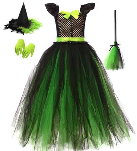 Kolegrial Mädchen Elphaba Kostüm Fasching Cosplay Wicked Hexe Elphaba Schwarz Lange Tüll Kleider mit Handschuhe Hut Besen für Karneval Halloween Party Fest Ballkleid Verkleidung, 2-10 Jahre Kolegrial Mädchen Elphaba Kostüm Fasching Cosplay Wicked Hexe Elphaba Schwarz Lange Tüll Kleider mit Handschuhe Hut Besen für Karneval Halloween Party Fest Ballkleid Verkleidung, 2-10 Jahre von Kolegrial