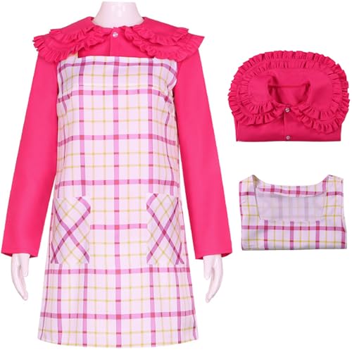 Kolegrial Mädchen Enid Sinclair Kostüm Fasching Cosplay Wolfsmädchen Enid Rosa Top und Kariertes Kleid für Weihnachten Karneval Halloween Party Maskenball Fest Ballkleid Verkleidung von Kolegrial