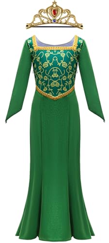 Kolegrial Mädchen Fiona Kostüm Fasching Cosplay Prinzessin Fiona Langarm Abendkleid mit Krone und Perücke Weihnachten Karneval Halloween Party Fest Geburtstag Maskenball Fest Verkleidung, 2-9 Jahre von Kolegrial