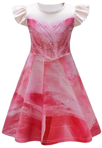 Kolegrial Mädchen Glinda Kostüm Fasching Cosplay Wicked Fee Glinda Rosa Rüschenärmel Drucke Ballerina Kleid für Kinder Karneval Halloween Party Fest Ballkleid Verkleidung, 4-9 Jahre von Kolegrial