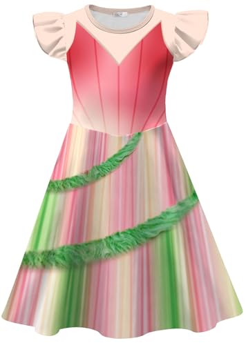 Kolegrial Mädchen Glinda Kostüm Fasching Cosplay Wicked Fee Glinda Rüschenärmel Drucke Ballerina Kleid für Kinder Karneval Halloween Party Fest Ballkleid Verkleidung, 4-9 Jahre von Kolegrial