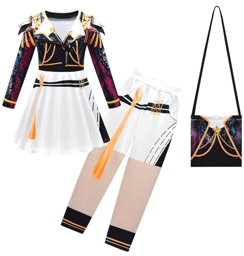 Kolegrial Mädchen Anime Dämon Jäger Kostüm Fasching Cosplay Anime Dämon Jäger Rumi Mira Zoey Dance Show Langarm Drucke Kleid und Hose Tasche für Kinder Karneval Halloween Party Fest Verkleidung von Kolegrial