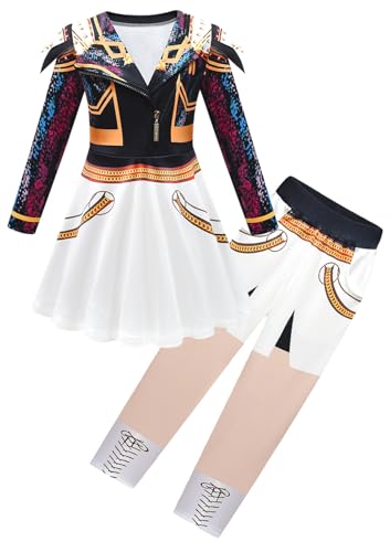 Kolegrial Mädchen Anime Dämon Jäger Kostüm Fasching Cosplay Anime Dämon Jäger Rumi Mira Zoey Dance Show Langarm Drucke Kleid und Hose Tasche für Kinder Karneval Halloween Party Fest Verkleidung von Kolegrial