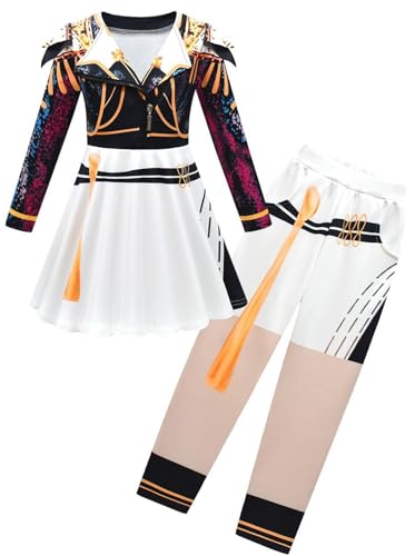 Kolegrial Mädchen Anime Dämon Jäger Kostüm Fasching Cosplay Anime Dämon Jäger Rumi Mira Zoey Dance Show Langarm Drucke Kleid und Hose Tasche für Kinder Karneval Halloween Party Fest Verkleidung von Kolegrial