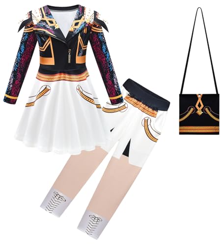 Kolegrial Mädchen Anime Dämon Jäger Kostüm Fasching Cosplay Anime Dämon Jäger Rumi Mira Zoey Dance Show Langarm Drucke Kleid und Hose Tasche für Kinder Karneval Halloween Party Fest Verkleidung von Kolegrial