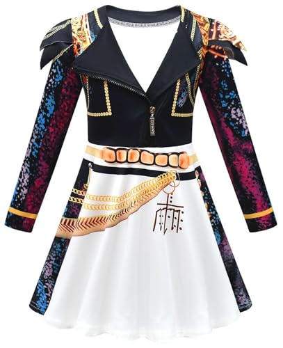 Kolegrial Mädchen Anime Dämon Jäger Kostüm Fasching Cosplay Anime Dämon Jäger Rumi Mira Zoey Dance Show Langarm Drucke Kleid und Hose Tasche für Kinder Karneval Halloween Party Fest Verkleidung von Kolegrial