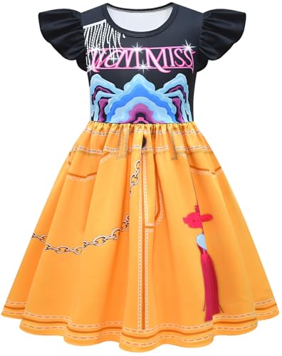 Kolegrial Mädchen Anime Dämon Jäger Kostüm Fasching Cosplay Anime Dämon Jäger Rumi Mira Zoey Drucke Rüschenärmel Kleid und Tasche für Kinder Karneval Halloween Party Fest Verkleidung, 3-12 Jahre von Kolegrial