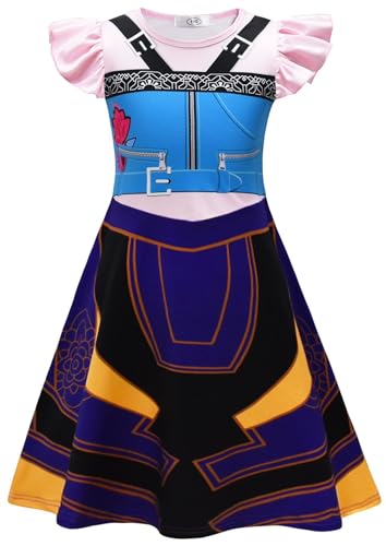 Kolegrial Mädchen Anime Dämon Jäger Kostüm Fasching Cosplay Anime Dämon Jäger Rumi Mira Zoey Drucke Rüschenärmel Kleid und Tasche für Kinder Karneval Halloween Party Fest Verkleidung, 4-9 Jahre von Kolegrial