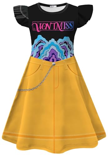 Kolegrial Mädchen Anime Dämon Jäger Kostüm Fasching Cosplay Anime Dämon Jäger Rumi Mira Zoey Drucke Rüschenärmel Kleid und Tasche für Kinder Karneval Halloween Party Fest Verkleidung, 4-9 Jahre von Kolegrial
