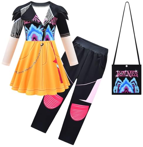 Kolegrial Mädchen Anime Dämon Jäger Kostüm Fasching Cosplay Anime Dämon Jäger Rumi Mira Zoey Langarm Drucke Kleid und Hose Tasche für Kinder Karneval Halloween Party Fest Verkleidung von Kolegrial
