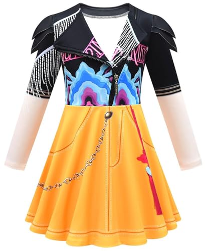 Kolegrial Mädchen Anime Dämon Jäger Kostüm Fasching Cosplay Anime Dämon Jäger Rumi Mira Zoey Langarm Drucke Kleid und Hose Tasche für Kinder Karneval Halloween Party Fest Verkleidung von Kolegrial