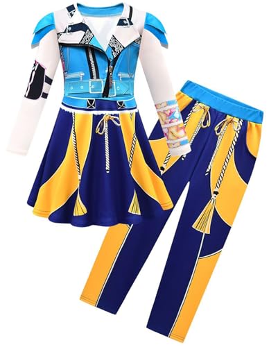 Kolegrial Mädchen Anime Dämon Jäger Kostüm Fasching Cosplay Anime Dämon Jäger Rumi Mira Zoey Langarm Drucke Kleid und Hose Tasche für Kinder Karneval Halloween Party Fest Verkleidung von Kolegrial
