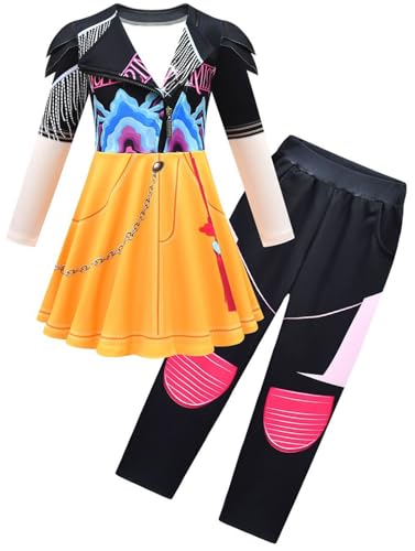 Kolegrial Mädchen Anime Dämon Jäger Kostüm Fasching Cosplay Anime Dämon Jäger Rumi Mira Zoey Langarm Drucke Kleid und Hose Tasche für Kinder Karneval Halloween Party Fest Verkleidung von Kolegrial