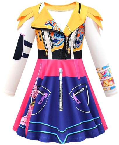 Kolegrial Mädchen Anime Dämon Jäger Kostüm Fasching Cosplay Anime Dämon Jäger Rumi Mira Zoey Langarm Drucke Kleid und Hose Tasche für Kinder Karneval Halloween Party Fest Verkleidung von Kolegrial