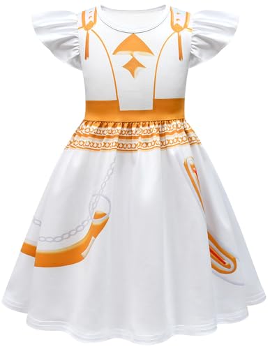 Kolegrial Mädchen Anime Dämon Jäger Kostüm Fasching Cosplay Anime Dämon Jäger Rumi Mira Zoey Show Dance Drucke Kleid und Tasche für Karneval Halloween Party Fest Verkleidung, Weiß, 3-12 Jahre von Kolegrial