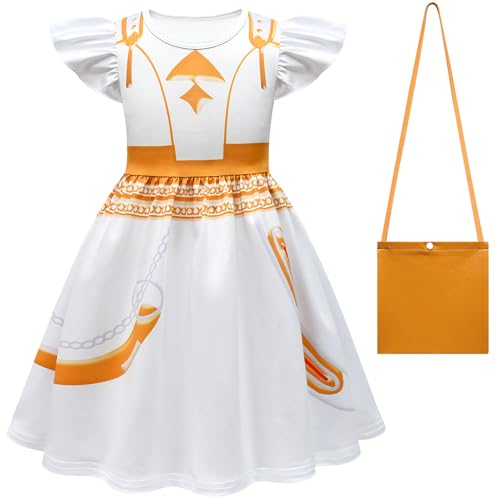 Kolegrial Mädchen Anime Dämon Jäger Kostüm Fasching Cosplay Anime Dämon Jäger Rumi Mira Zoey Show Dance Drucke Kleid und Tasche für Karneval Halloween Party Fest Verkleidung, Weiß, 3-12 Jahre von Kolegrial