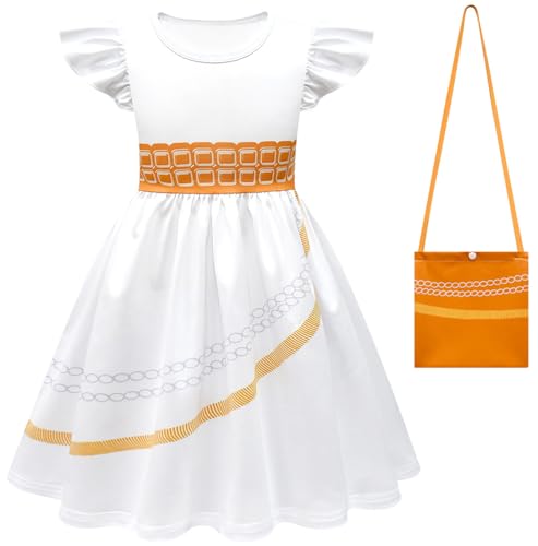 Kolegrial Mädchen Anime Dämon Jäger Kostüm Fasching Cosplay Anime Dämon Jäger Rumi Mira Zoey Show Dance Drucke Kleid und Tasche für Karneval Halloween Party Fest Verkleidung, Weiß, 3-12 Jahre von Kolegrial