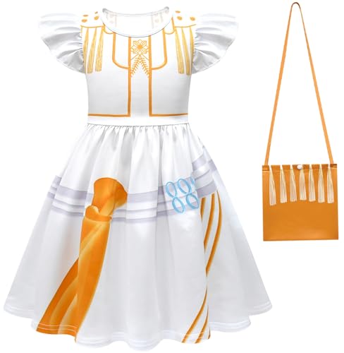 Kolegrial Mädchen Anime Dämon Jäger Kostüm Fasching Cosplay Anime Dämon Jäger Rumi Mira Zoey Show Dance Drucke Kleid und Tasche für Karneval Halloween Party Fest Verkleidung, Weiß, 3-12 Jahre von Kolegrial