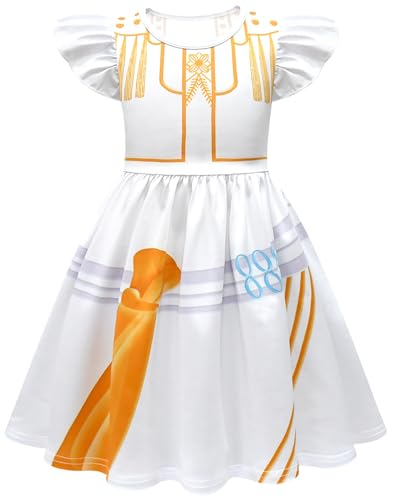Kolegrial Mädchen Anime Dämon Jäger Kostüm Fasching Cosplay Anime Dämon Jäger Rumi Mira Zoey Show Dance Drucke Kleid und Tasche für Karneval Halloween Party Fest Verkleidung, Weiß, 3-12 Jahre von Kolegrial