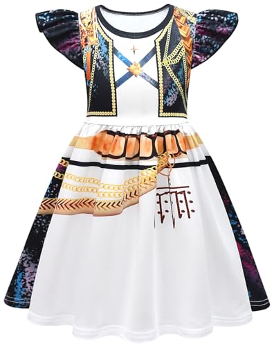 Kolegrial Mädchen Anime Dämon Jäger Kostüm Fasching Cosplay Anime Dämon Jäger Rumi Mira Zoey Show Dance Drucke Rüschenärmel Kleid und Tasche für Karneval Halloween Party Fest Verkleidung, 3-12 Jahre von Kolegrial
