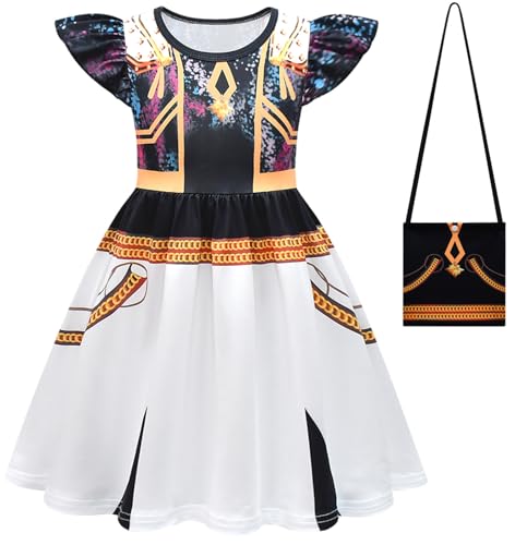 Kolegrial Mädchen Anime Dämon Jäger Kostüm Fasching Cosplay Anime Dämon Jäger Rumi Mira Zoey Show Dance Drucke Rüschenärmel Kleid und Tasche für Karneval Halloween Party Fest Verkleidung, 3-12 Jahre von Kolegrial